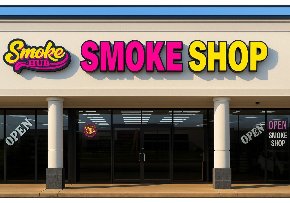 Dimensional cabinet sign and logo on a retail storefront