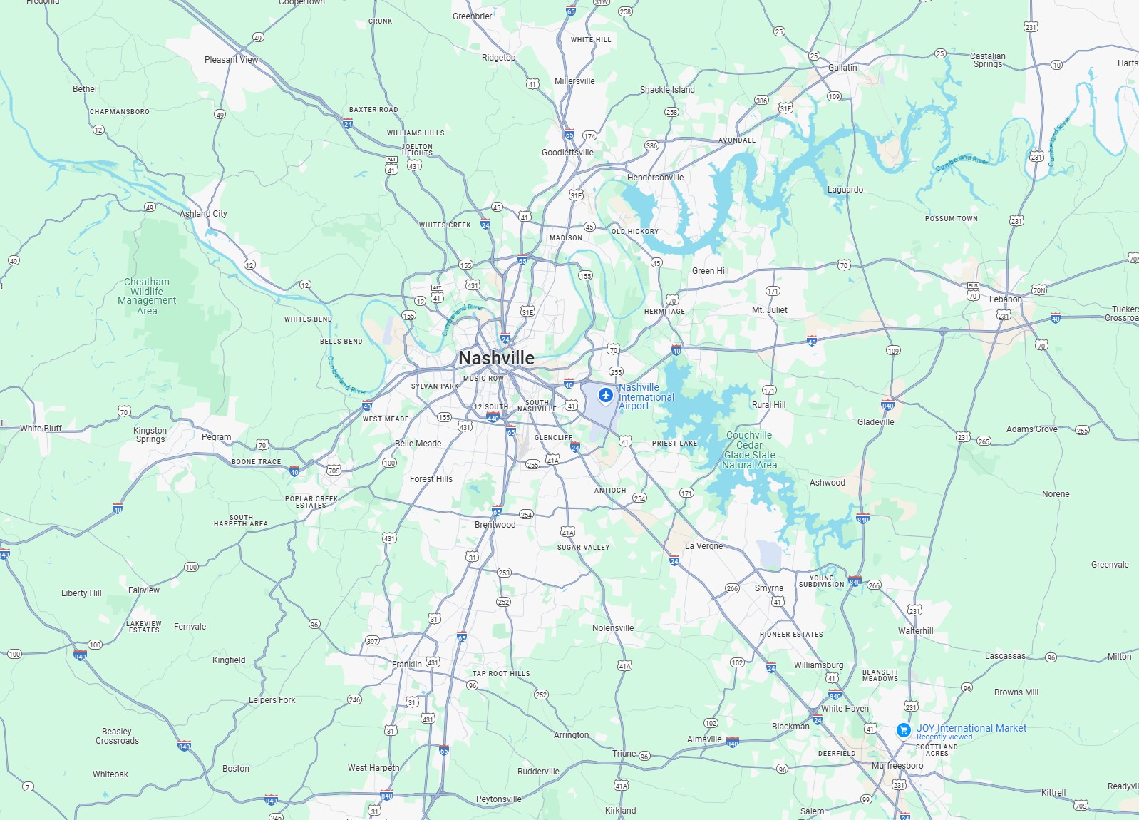 Map showing Top Sign Design's service area in Middle Tennessee